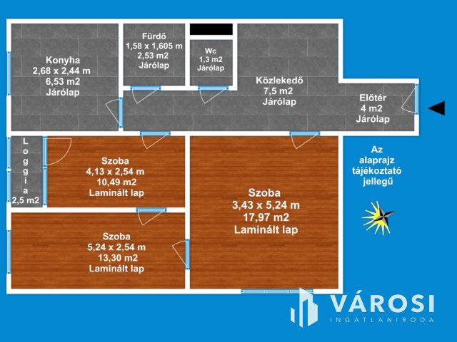 Három szoba erkéllyel napfénnyel