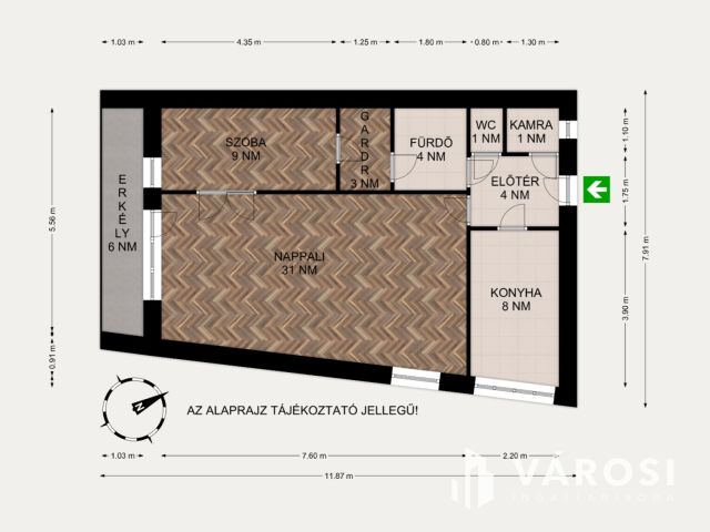 Belvárosi nappali + 1 (2) szobás